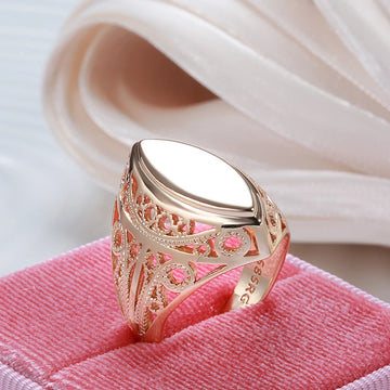 New Design Filled 14K Rose Gold Glossy Rhombus Hollow Flower Jewellery Ethnic Wedding Ring